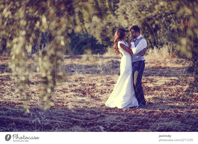 Just married couple together in nature background Happy Beautiful Feasts & Celebrations Wedding Human being Young woman Youth (Young adults) Young man Couple 2