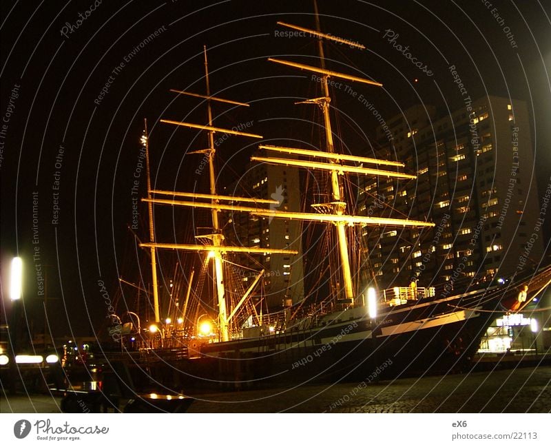 Seute Dern Bremerhaven Watercraft Sailing ship Light Night Historic