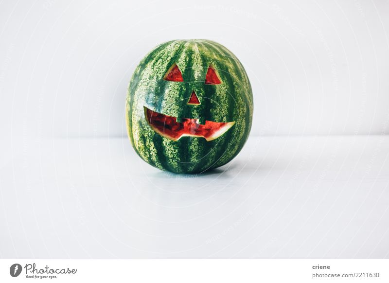 Tropical watermelon halloween pumpkin Food Fruit Nutrition Joy Face Decoration Eating Hallowe'en Autumn Creepy Modern Water melon Pumpkin Self-made Spooky