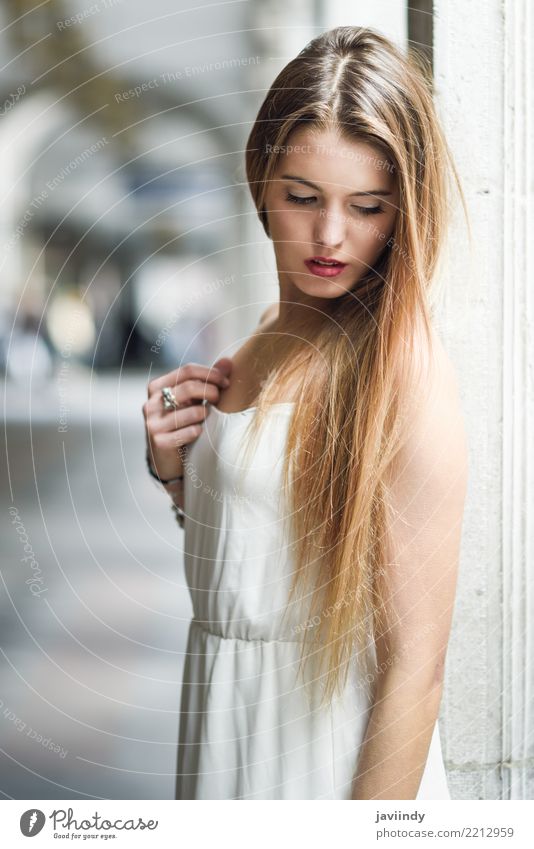 Young blonde girl wearing casual clothes in urban background Lifestyle Happy Beautiful Hair and hairstyles Face Summer Human being Woman Adults