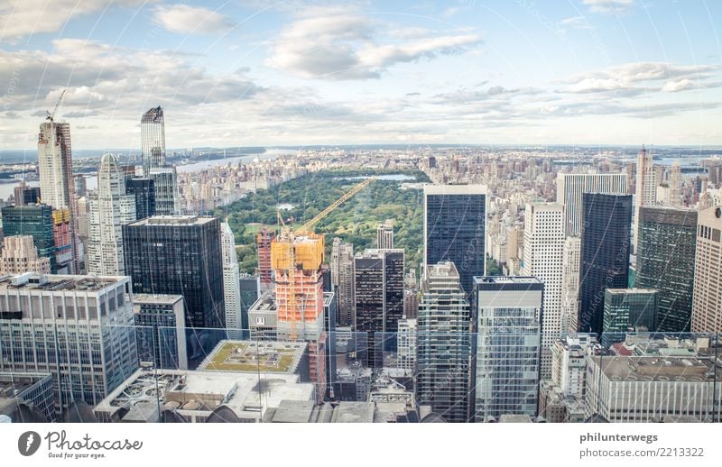 View from Rockefeller Center to Central Park, New York City Elegant Tourism Sightseeing City trip Sky Beautiful weather Meadow Manhattan USA Town Capital city