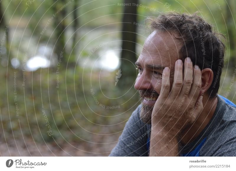 Time out in the park Leisure and hobbies Trip Freedom Human being Masculine Man Adults 1 45 - 60 years Environment Nature Landscape Tree Bushes Park Forest