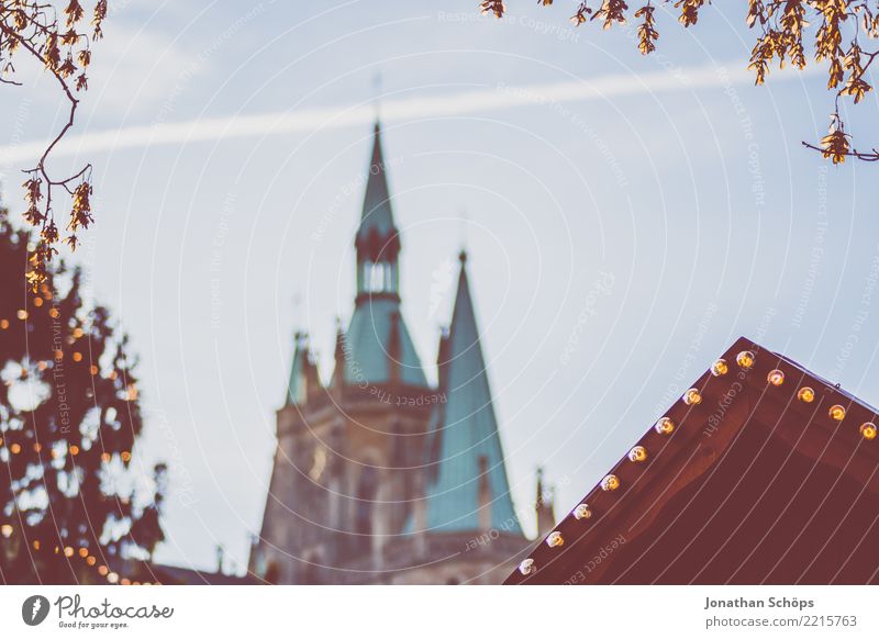 View of Erfurt Cathedral during the Christmas Market II Thuringia Religion and faith Towering Architecture Manmade structures Town Sky Heaven Church