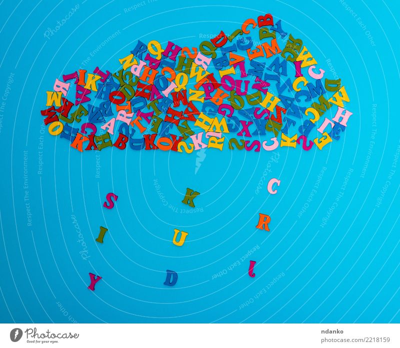 figure of a cloud of multi-colored wooden letters Decoration Clouds Rain Wood Blue Yellow Green Red Colour Idea many Cast iron alphabet Conceptual design