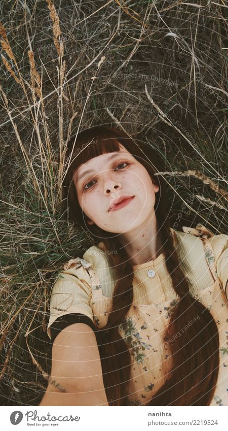 Young and naive woman taking a self portrait Lifestyle Joy Beautiful Hair and hairstyles Freckles Wellness Well-being Relaxation Human being Feminine