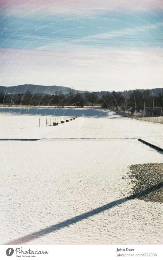 freshly powdered Freedom Landscape Winter Ice Frost Snow Bushes Far-off places Idyll Nature Calm Virgin snow Shadow Sporting grounds Infinity Asphalt Sky