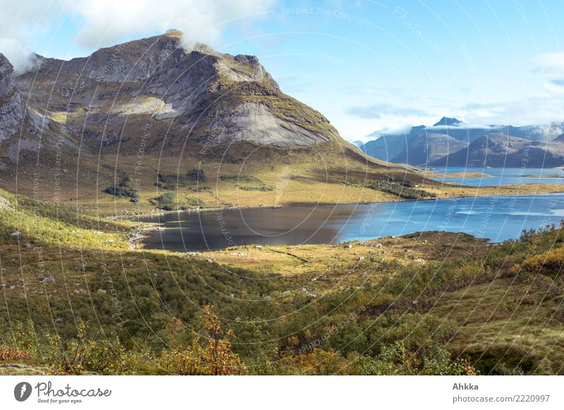 Fjord in the play of light and shadow, mountain massif, autumn, Lofoten Calm Meditation Vacation & Travel Trip Adventure Far-off places Freedom Nature Landscape