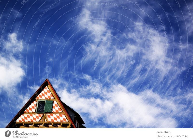 Sky over Ulm (LT Ulm 14.11.10) Old town Blue Red Half-timbered house Half-timbered facade Roof roof top Point Clouds in the sky Colour photo Multicoloured