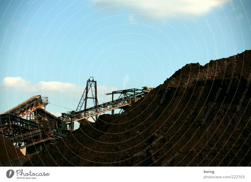 earthmoving playground Gravel pit Quarry Mining Construction site Construction machinery Conveyor belt Mine tower Growth Logistics Divide Kiesberg Coal Material