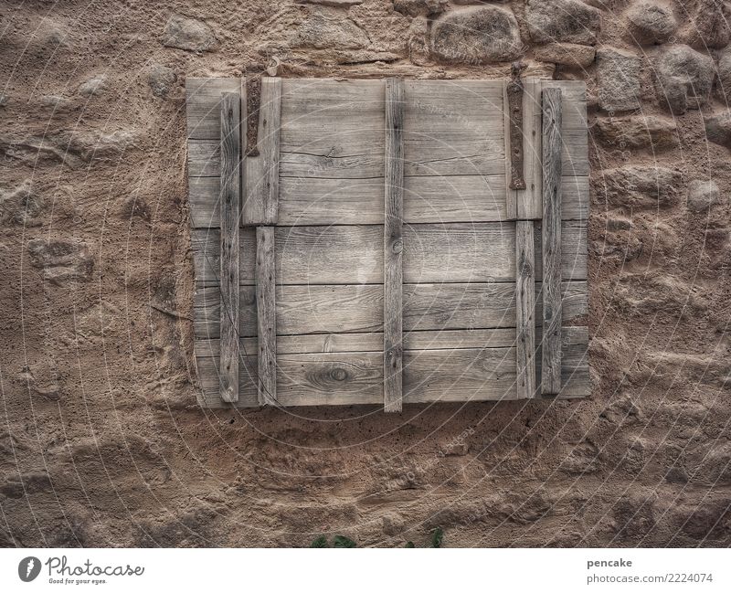 Crime scene, secret stash. Old town Wall (barrier) Wall (building) Dark Creepy Wooden board Closed Hatch Cellar window Alsace Mysterious Colour photo