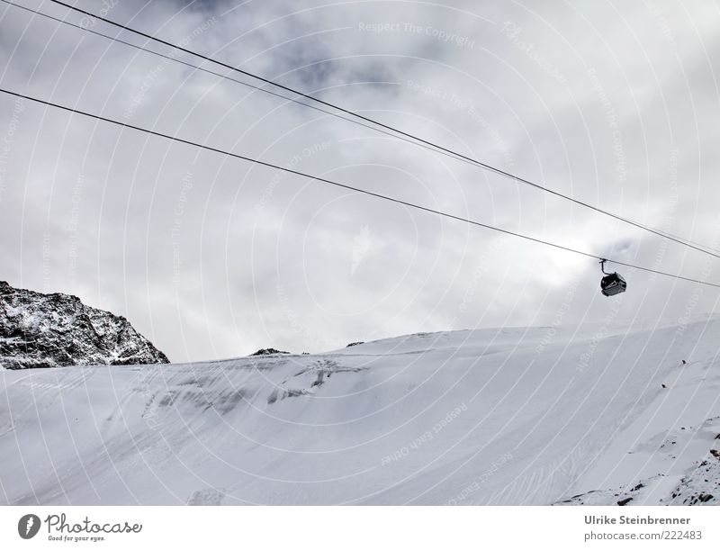 Ski lift cabin on the Rettenbach Glacier Exterior shot Mountain Alps Rettenbachferner Slope Snow Ice Cold Chair lift Winter Austria Sölden Ötz Valley Rock