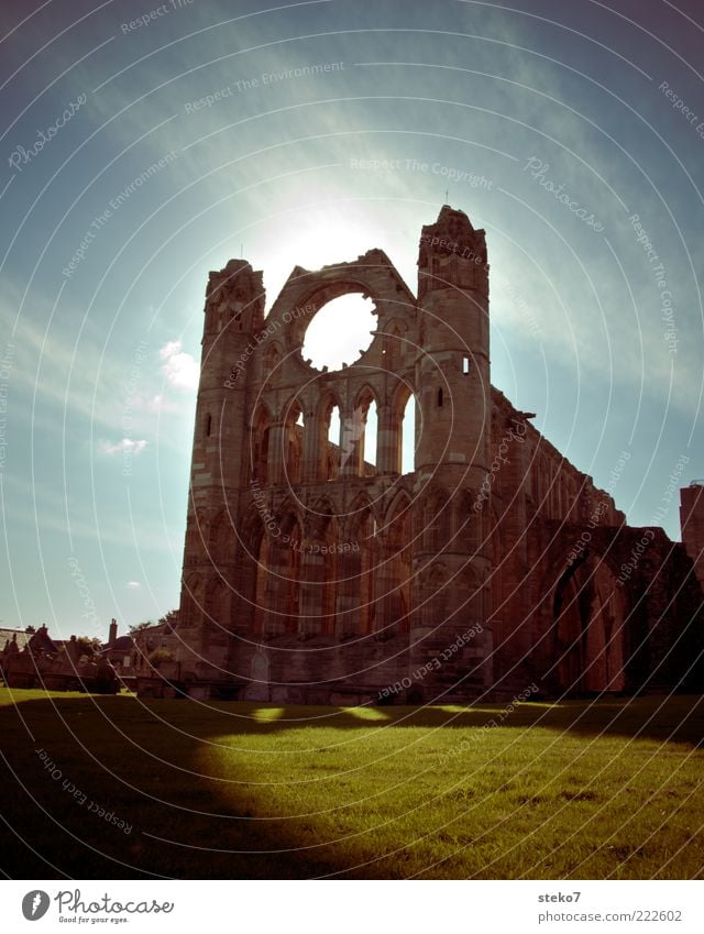 The Columns of Elgin Sky Sun Meadow Church Ruin Old Large Decline Past Transience Scotland Cathedral Back-light Subdued colour Exterior shot Deserted