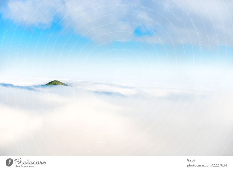 Green mountain peak in clouds Beautiful Vacation & Travel Summer Ocean Island Mountain Nature Landscape Sky Clouds Horizon Fog Hill Peak Volcano Aircraft