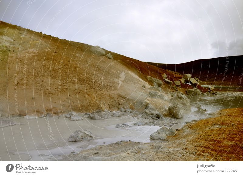 Iceland Environment Nature Landscape Elements Earth Water Sky Hill Rock Mountain Volcano Exceptional Hot Wild Moody Hot springs Colour photo Subdued colour