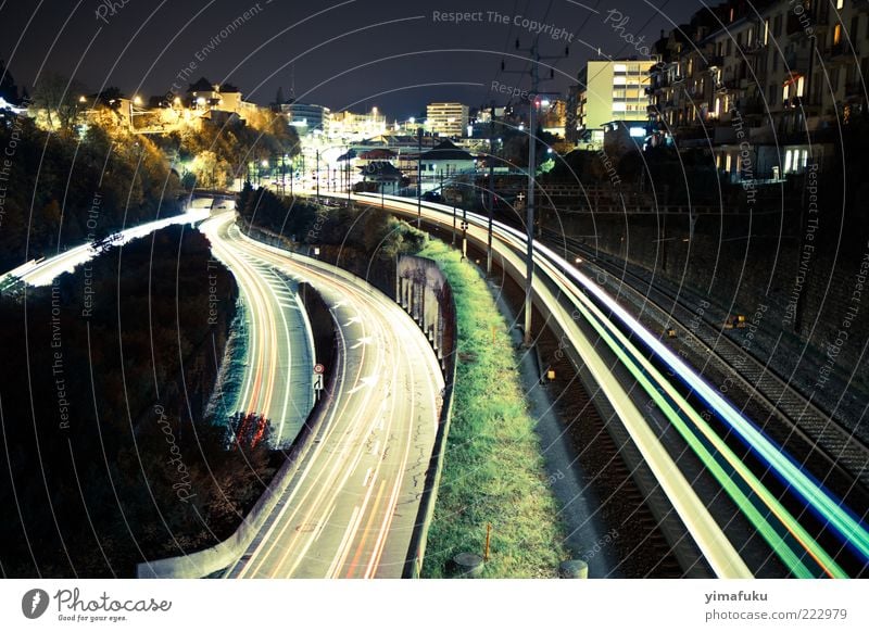 Night Lights Neuchatel Switzerland Europe Small Town Outskirts Populated Manmade structures Architecture Street Lanes & trails Road junction Highway Vehicle Car