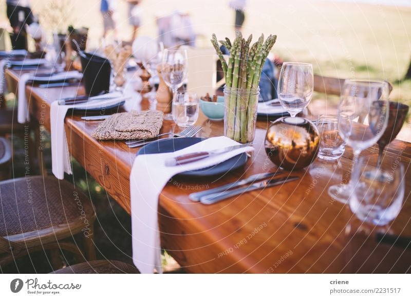 Pretty decorated dinner table at venue in summer Lunch Dinner Buffet Brunch Cutlery Fork Summer Table Restaurant Feasts & Celebrations Wedding Joy Happy party