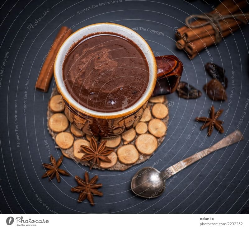 hot chocolate Dessert Beverage Hot drink Hot Chocolate Cup Spoon Table Eating Dark Delicious Above Brown Black mug background food sweet Tasty vintage liquid