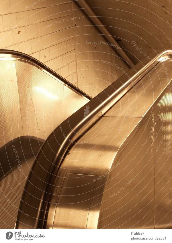 go down Escalator Reflection Chrome Subsoil Underground Architecture Deserted Downward Upward Polished Banister Detail Metal Empty