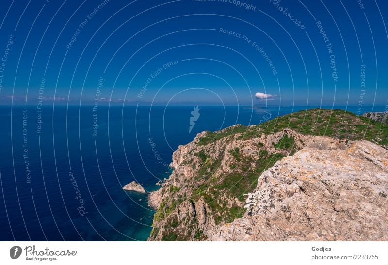 Point at Angelokastro III Landscape Water Sky Clouds Horizon Summer Grass Bushes Rock Waves Coast Ocean Mediterranean sea Corfu Tourist Attraction Gigantic