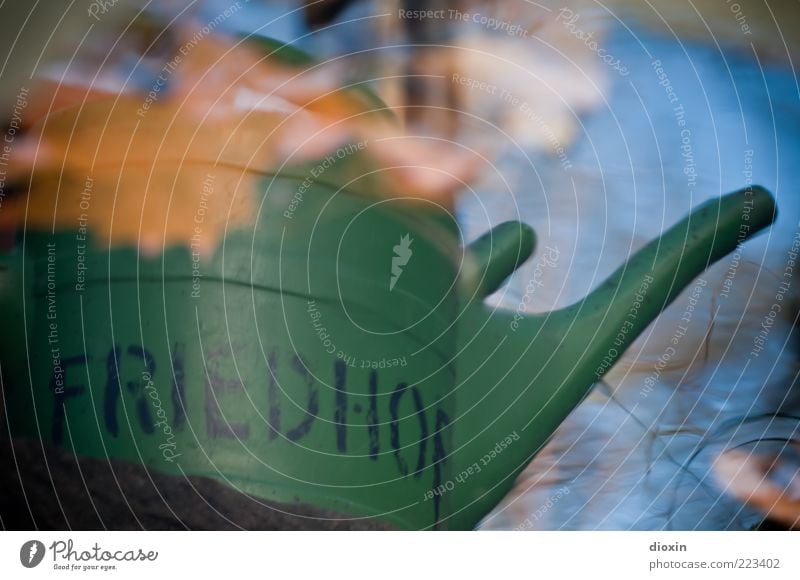 In peace Autumn Leaf Wet Blue Brown Green Transience Watering can Cemetery Characters Colour photo Exterior shot Deserted Day Reflection Blur