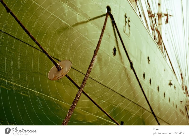 Hamburg Backboard Side Harbour Navigation Cruise Boating trip Sailing ship Porthole Driving Old Large Green Bow Rope Massive Stability Colour photo