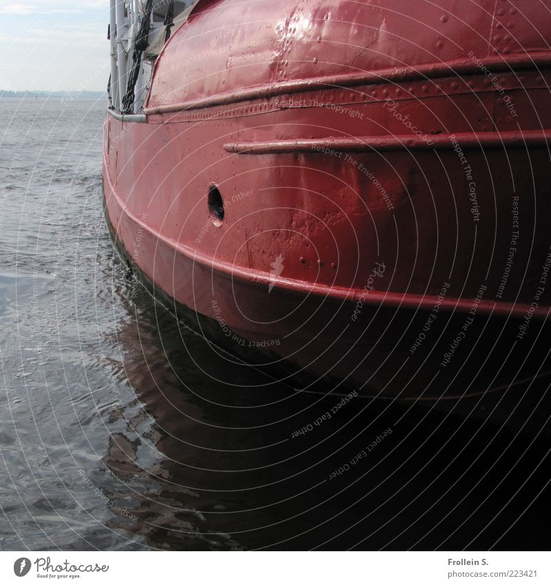 Thick belly on the river Elbe River Inland navigation Metal Water Dark Large Round Brown Red Black Colour photo Subdued colour Exterior shot Detail Deserted