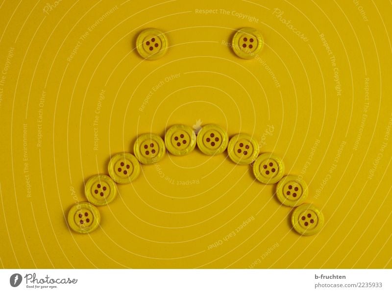 gloomy Face Eyes Mouth Sign Sadness Cry Illness Gloomy Yellow Concern Grief Buttons Icon Colour photo Studio shot Close-up Deserted