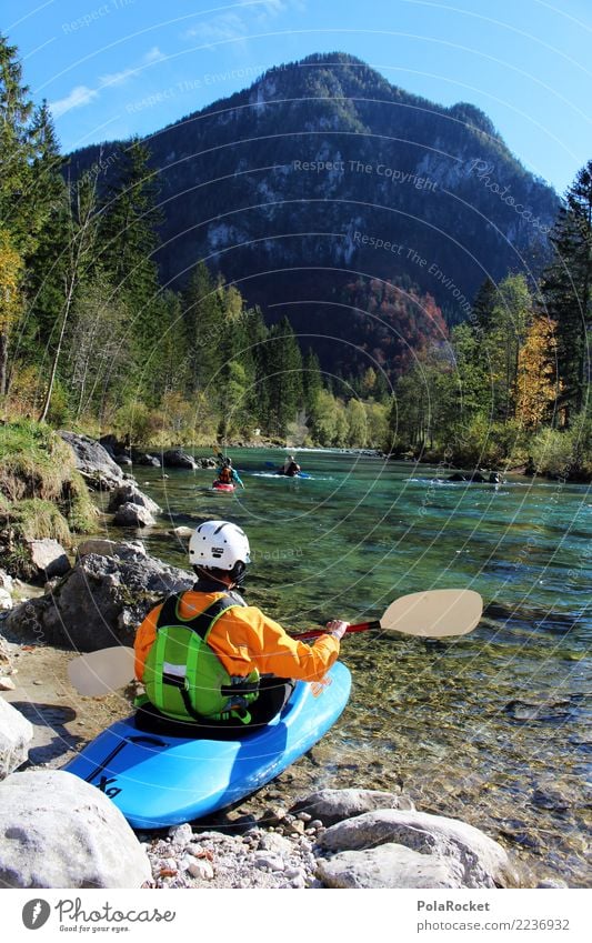 #S# Kayak Ready Aquatics Swimming & Bathing Alps Nature River Clarity Forest Autumn Sports Extreme sports Group Paddling Passion Orange Blue Watercraft Mountain