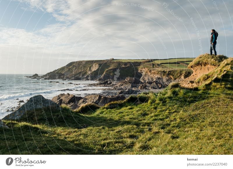 Woman standing on the coast by the sea in England Lifestyle Harmonious Well-being Contentment Senses Relaxation Calm Leisure and hobbies Vacation & Travel