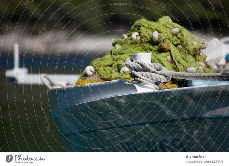 Summer Salt Sardines Vacation & Travel Fishery Fishing boat Fishing net Beautiful weather Net Rope Blue Green Serene Break Contentment Colour photo