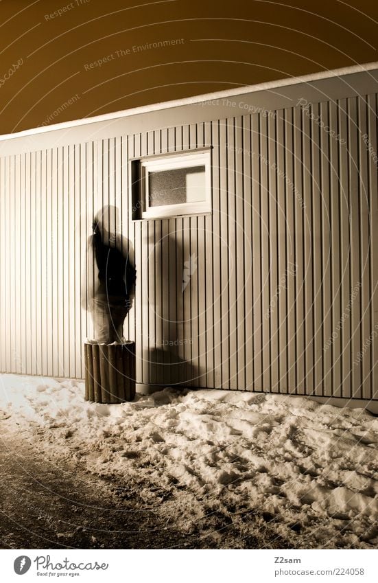 Beam me up House (Residential Structure) Human being 1 Winter Snow Building Architecture Stand Exceptional Dark Cold Perturbed Mysterious Dream Window