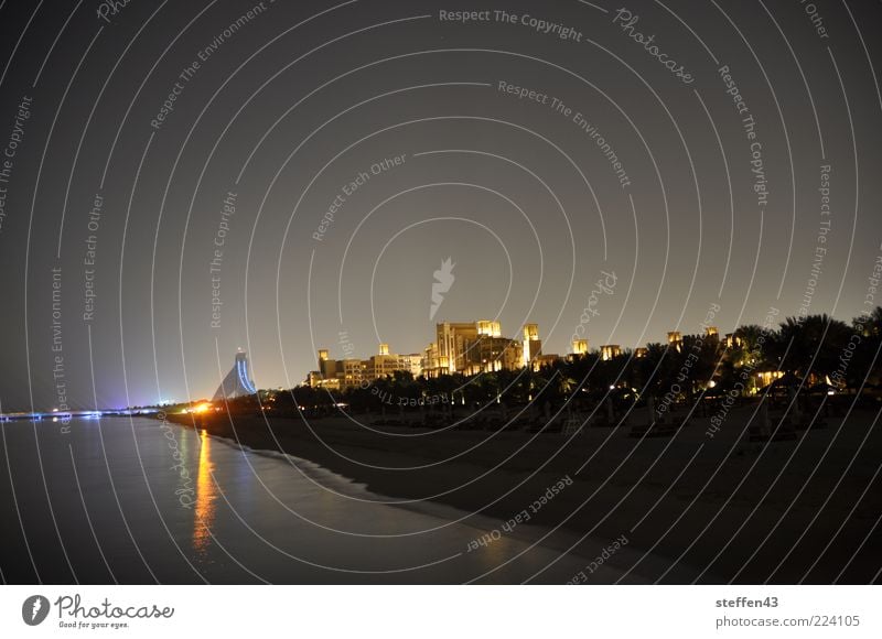 Jumeirah Beach Coast Sand Water Clean Dubai Jumeira Beach Hotel Exterior shot Deserted Evening Night Silhouette Reflection Water reflection Surface of water