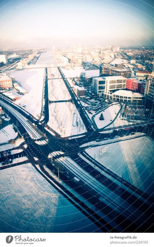 arteries Environment Sky Winter Ice Frost Snow Bremen overseas city Town Port City Outskirts Skyline Deserted High-rise Manmade structures Building Architecture