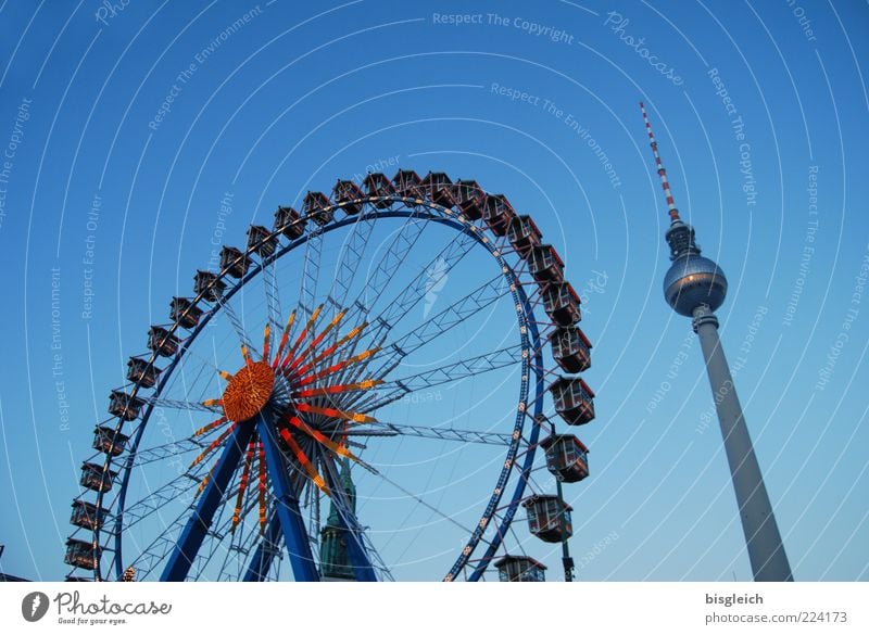 Ferris wheel at Alex Winter Sky Cloudless sky Berlin Berlin TV Tower Alexanderplatz Germany Europe Capital city Downtown Tourist Attraction Landmark Happiness