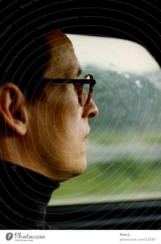 in the car Motoring Rain Highway Silhouette Eyeglasses Summer Man Vacation & Travel In transit Face portrait Agent Transport Weather more car-worthy Profile