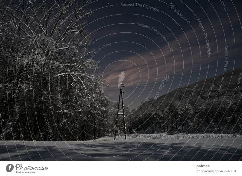 Winter spirit Vol2 ...without spirit! Environment Nature Landscape Clouds Night sky Weather Snow Emotions Moody Telegraph pole Colour photo Subdued colour