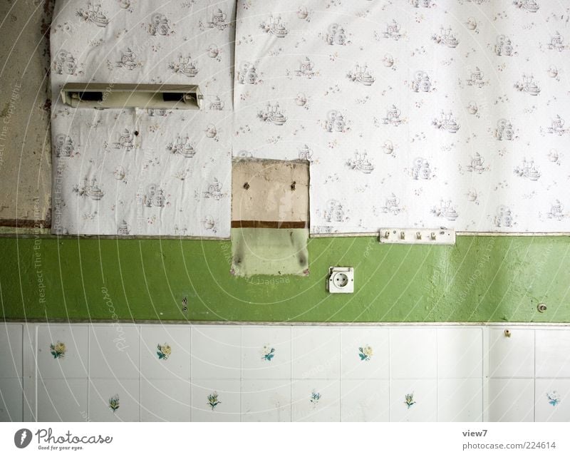 life traces Decoration Wallpaper Room Line Stripe Old Authentic Dirty Simple Past Transience Tile Colour photo Subdued colour Interior shot Close-up Detail