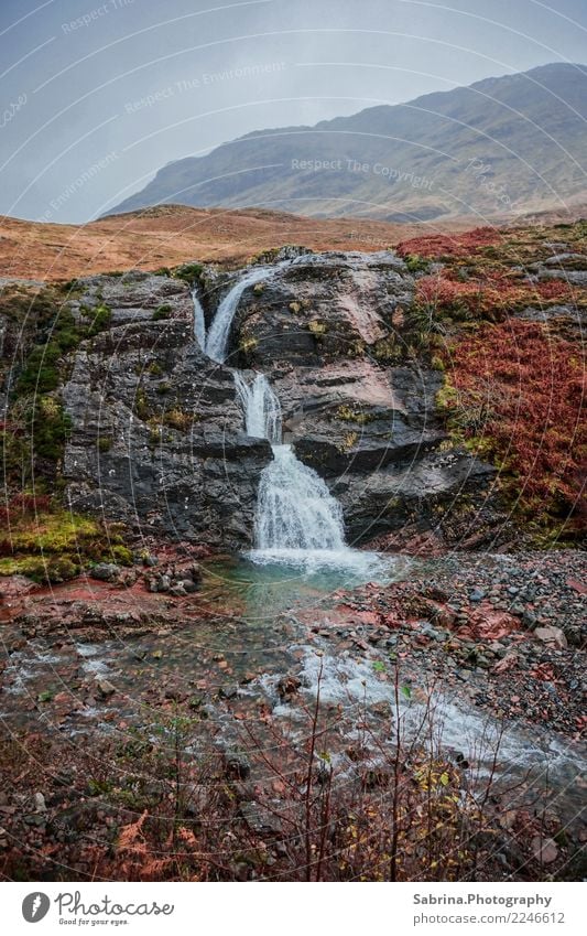 The Meeting of the Three Waters. Nature Landscape Earth Clouds Autumn Winter Bad weather Rain Grass Bushes Meadow Hill Mountain Scotland Europe Stone Drop