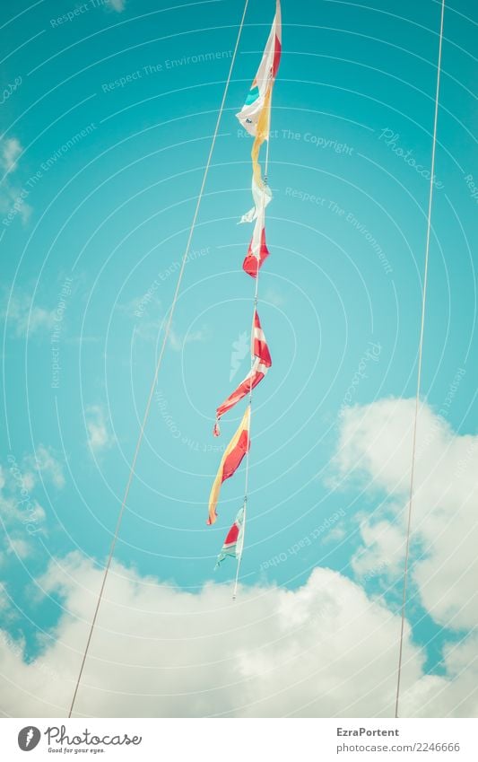 fluttering imprisonment Vacation & Travel Tourism Summer Sky Clouds Line Bright Blue Red White Flag Multicoloured Sign Colour photo Subdued colour Exterior shot