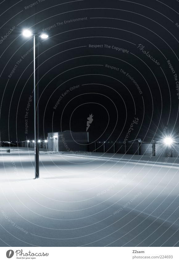 please don't park! Winter Snow Town Parking garage Architecture Esthetic Dark Simple Cold Modern Clean Calm Arrangement Puristic Lantern Light Long exposure