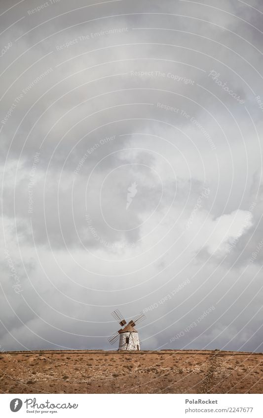 #AS# Grey mill Landscape Esthetic Mill Windmill Storm Thunder and lightning Bad weather Clouds Fuerteventura La Oliva Spain Loneliness Colour photo