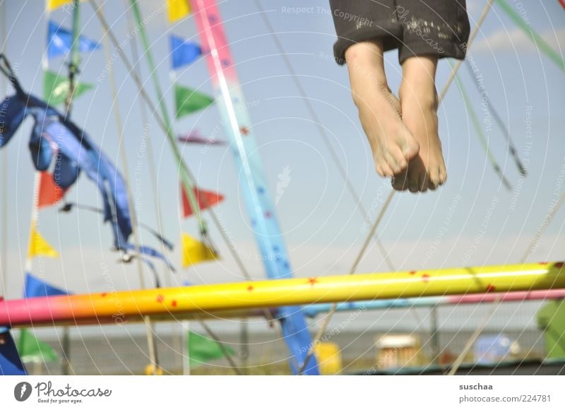 just let it dangle... Child Infancy Feet Air Sky Summer Beautiful weather Beach Plastic Movement Jump Joy Joie de vivre (Vitality) Life Flag Exterior shot