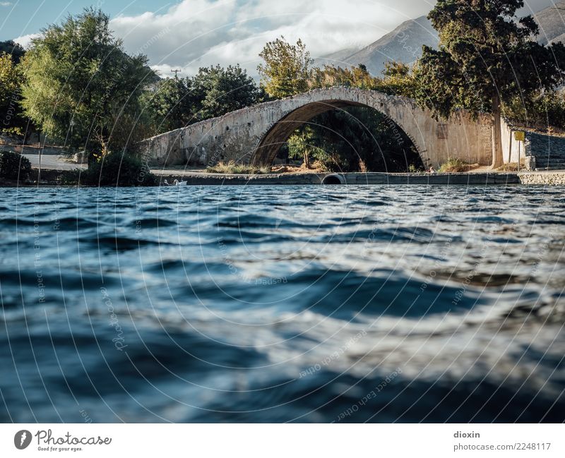 Venetian Bridge Vacation & Travel Tourism Summer Summer vacation Island Nature Landscape Plant Water Waves River bank Crete Greece Manmade structures