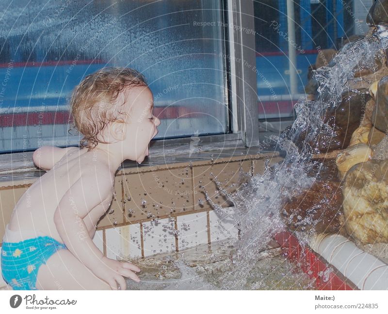 Child. Toddler Boy (child) 1 Human being 1 - 3 years Water Swimming & Bathing Colour photo Interior shot Day Splash of water Joy Playing Effortless