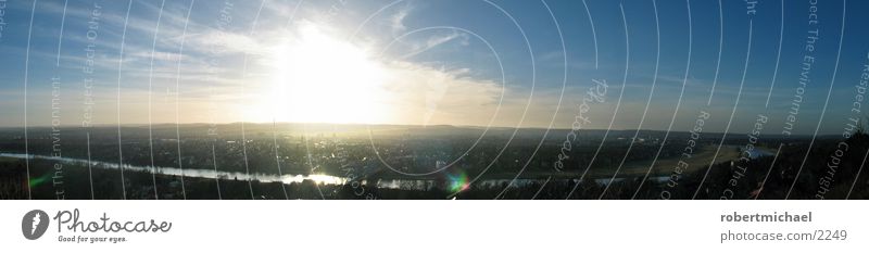 panorama dresden Dresden Saxony Wonder Horizontal Sunset Sunrise Clouds Dark Moody Vantage point White Deer Town Europe blue Bridge Elbe River Sky Morning