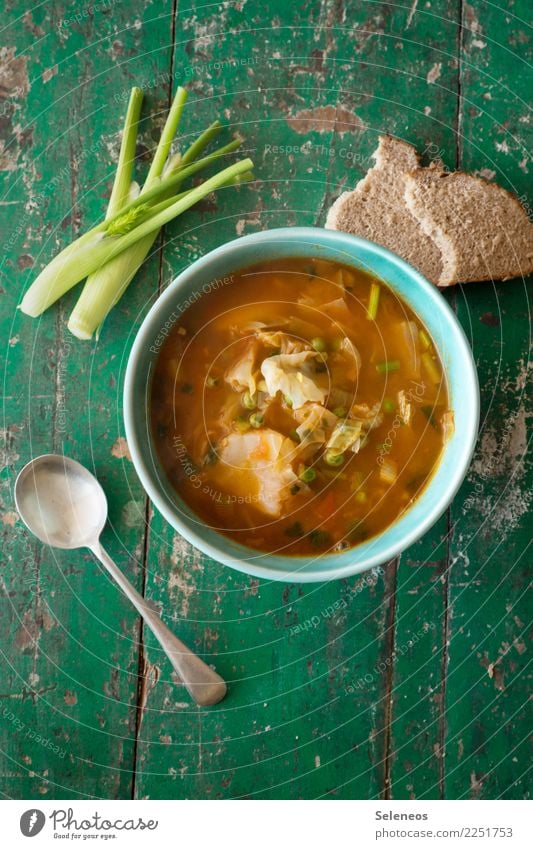 Today I brew Food Vegetable Soup Stew Cabbage Fennel Bread Peas Nutrition Eating Lunch Dinner Vegetarian diet Diet Fasting Bowl Spoon Fresh Healthy Delicious