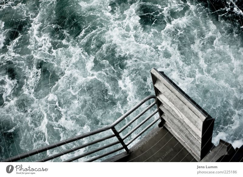 The Wild Wild Sea Water White crest Platform Banister Aluminium Blue Green Debauched Ocean Chaos Colour photo Exterior shot Deserted Day Surf Whirlpool