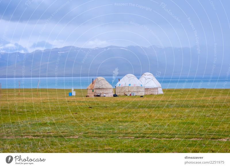 Yurts by Song Kul Lake, Kyrgyzstan Vacation & Travel Tourism Camping Summer Mountain House (Residential Structure) Culture Nature Landscape Grass Meadow Hill