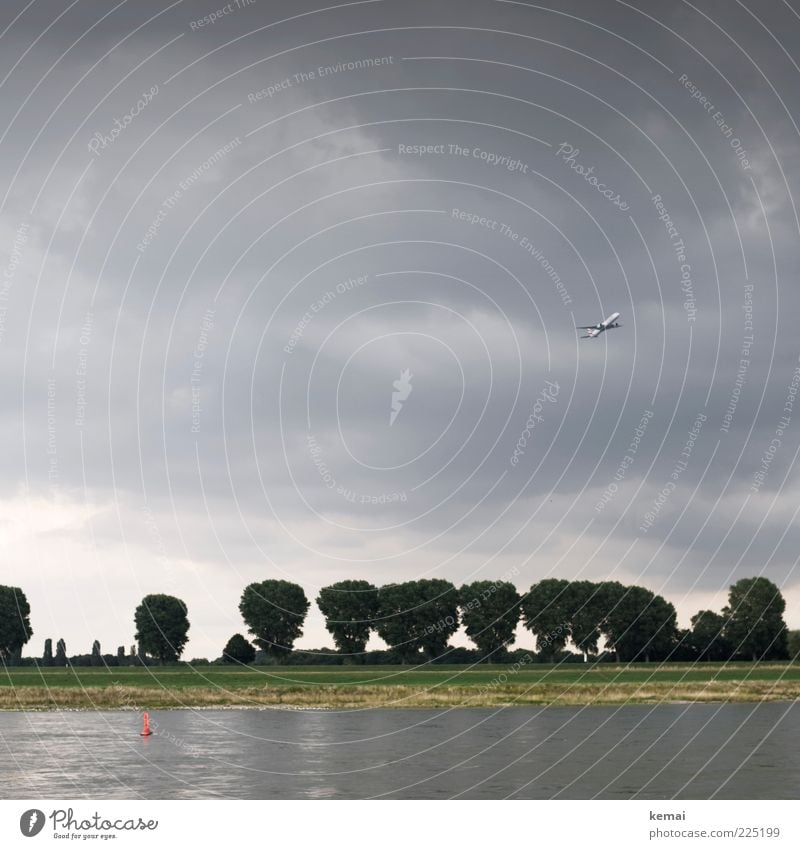 departure Environment Nature Landscape Plant Elements Water Sky Clouds Storm clouds Summer Bad weather Tree Foliage plant Park Coast River bank Rhine