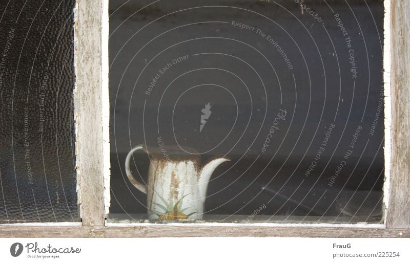 Dusty and forgotten Window Old Wait White Loneliness Apocalyptic sentiment Sadness Decline Colour photo Day Jug Containers and vessels Carry handle Pane Frame